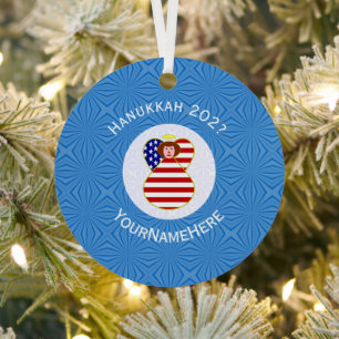 Personalised USA Angel Hanukkah Flag Metal Tree Decoration