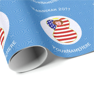 Personalised USA Angel Hanukkah Flag Wrapping Paper