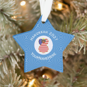 Personalised USA Black Angel Hanukkah Flag Ornament