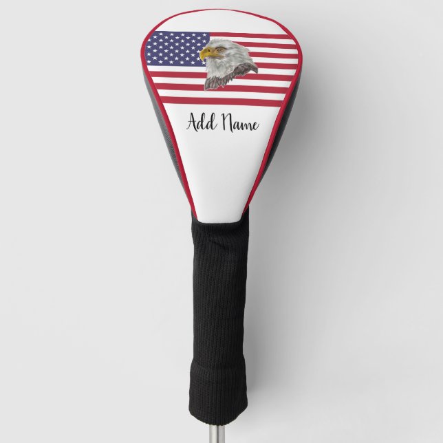 Personalised USA Flag Eagle Golf Head Driver Cover (Front)