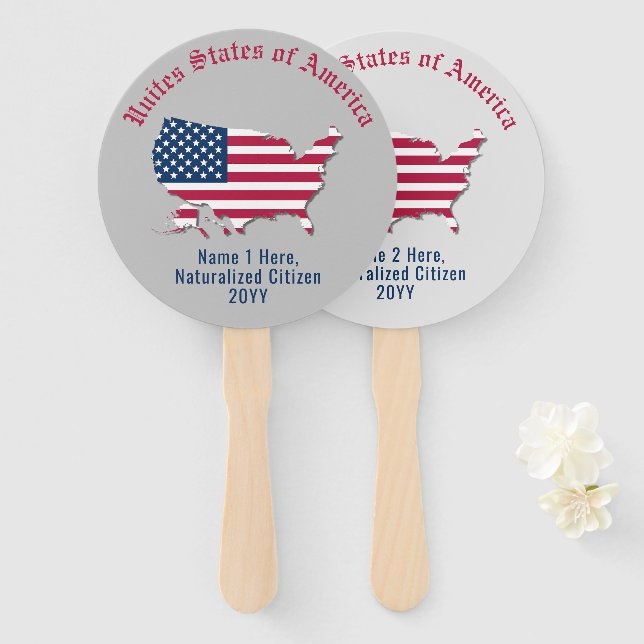 Personalised USA Flag Map American 2 Citizens Grey Hand Fan (Front and Back)