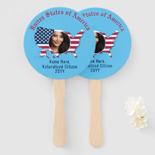 Personalised USA Flag Map American Citizen Photo Hand Fan