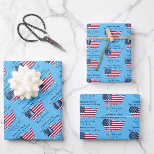 Personalised USA Flag, Map Happy 4th of July Blue Wrapping Paper Sheet