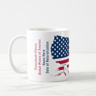 Personalised USA Flag Map Naturalised Citizen Name Coffee Mug