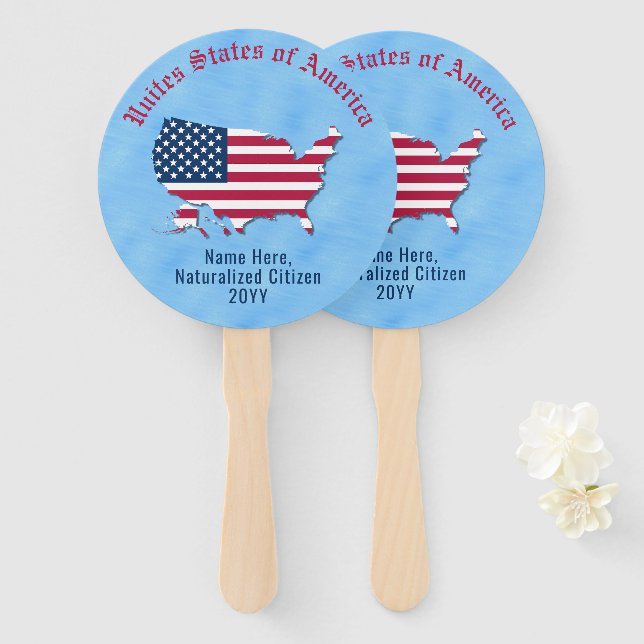 Personalised USA Flag Map United States Citizen Hand Fan (Front and Back)