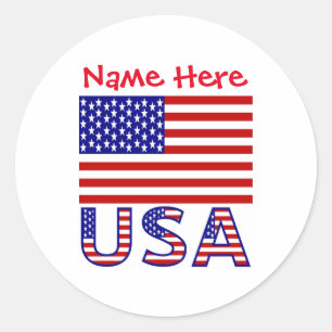 Personalised USA Flag Name Round Classic Round Sticker
