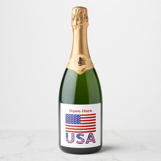 Personalised USA Flag Sparkling Wine Label (Front)