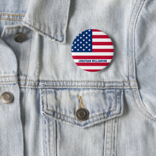 Personalised USA Flag Stars and Stripes 6 Cm Round Badge