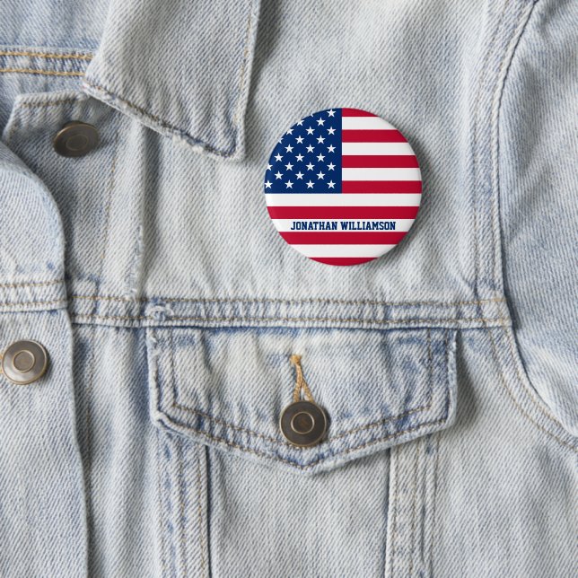 Personalised USA Flag Stars and Stripes 6 Cm Round Badge (In Situ)