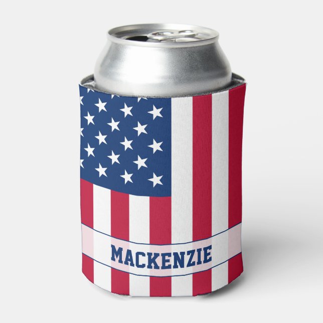 Personalised USA Flag Stars and Stripes Can Cooler (Can Front)
