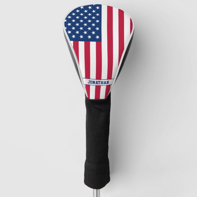 Personalised USA Flag Stars and Stripes Golf Head Cover (Front)