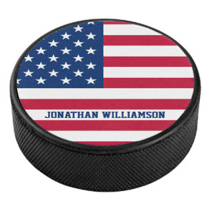 Personalised USA Flag Stars and Stripes Hockey Puck