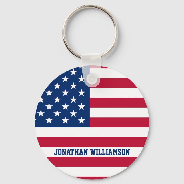 Personalised USA Flag Stars and Stripes Key Ring (Front)