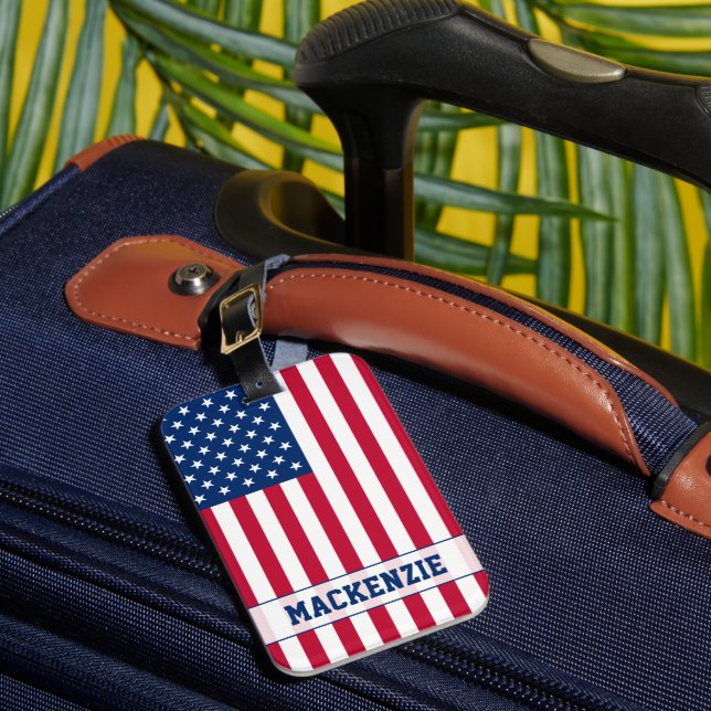Personalised USA Flag Stars and Stripes Luggage Tag (Front Insitu 1)