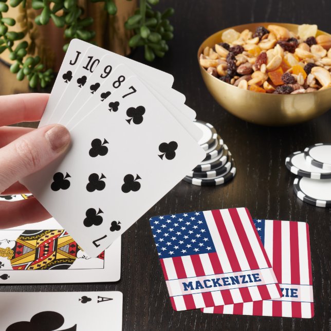 Personalised USA Flag Stars and Stripes Playing Cards (In Situ)