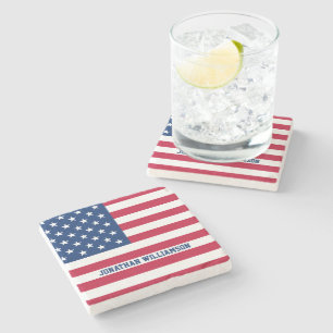 Personalised USA Flag Stars and Stripes Stone Coaster