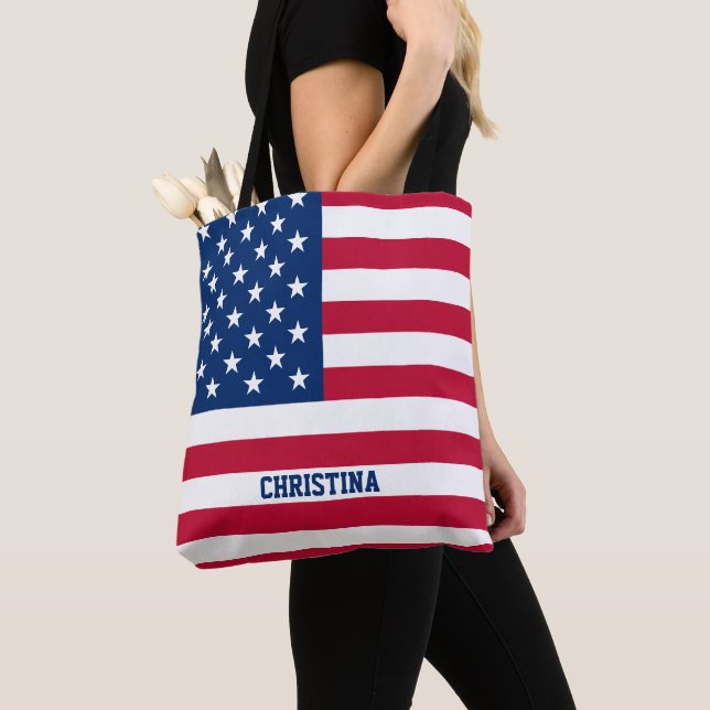 Personalised USA Flag Stars and Stripes Tote Bag (Close Up)