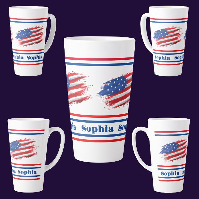 Personalised USA Patriotic Flag  Latte Mug (Creator Uploaded)
