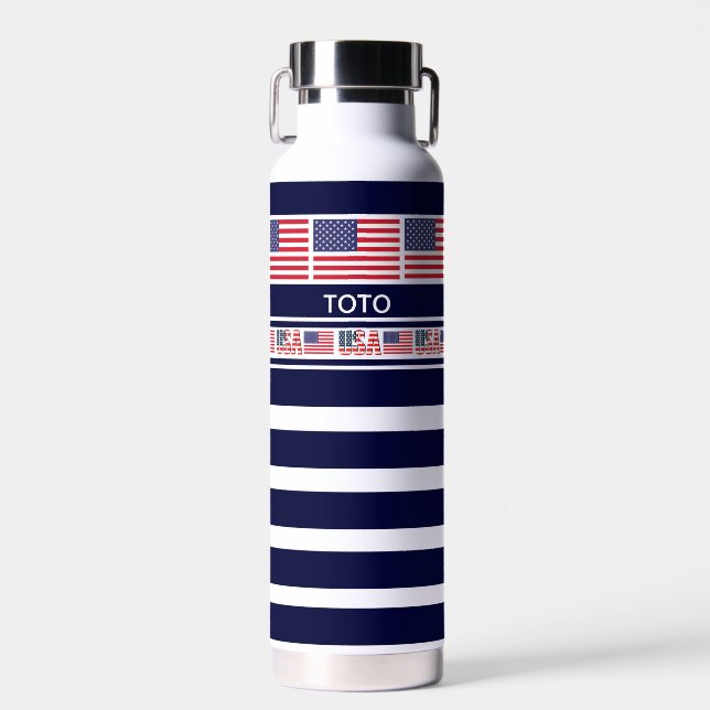 Personalised USA Patriotic Flag, United States Water Bottle (Front)