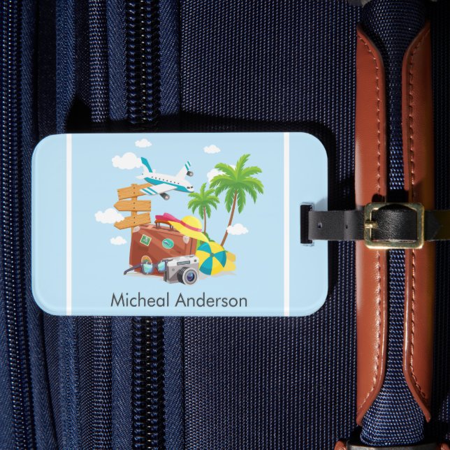 Personalised Vacation Art Blue Travel  Luggage Tag (Front Insitu 4)