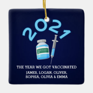 Personalised Vaccine in 2021 with Names of Family Ceramic Ornament