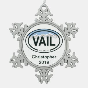 Personalised Vail Colorado Rocky Mountain Snowflake Pewter Christmas Ornament