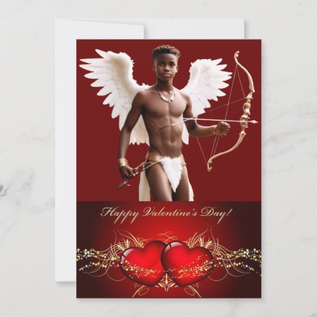 Personalised Valentine Black Cupid Twink  Holiday Card (Front)