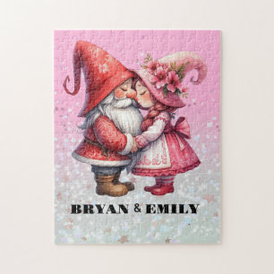 Personalised Valentine Gnome couple Jigsaw Puzzle