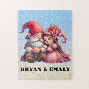 Personalised Valentine Gnome couple Jigsaw Puzzle