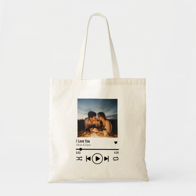Personalised Valentine Photo Song Playlist Tote Bag (Front)