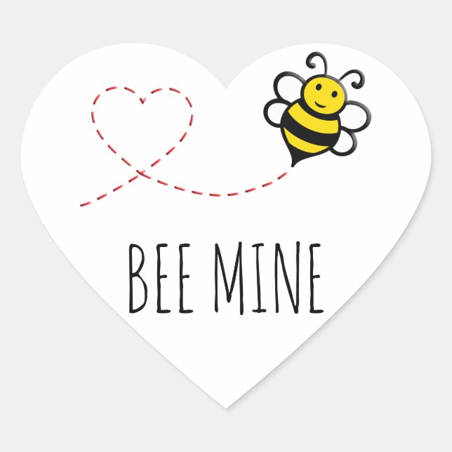 Personalised Valentine Quote - Bee Mine Cartoon Heart Sticker (Front)