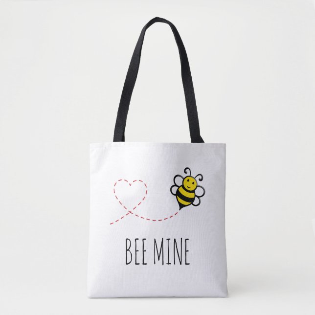Personalised Valentine Quote - Bee Mine Cartoon Tote Bag (Front)