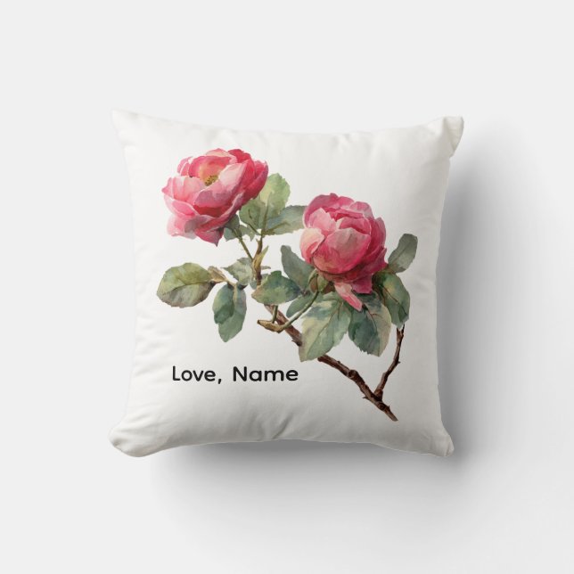 Personalised Valentine Rose Flower Pillow Cover  (Front)