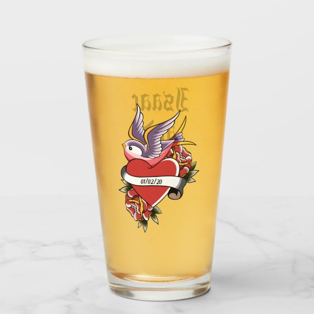 Personalised Valentine's Day Anniversary Tattoo Glass (Front Filled)
