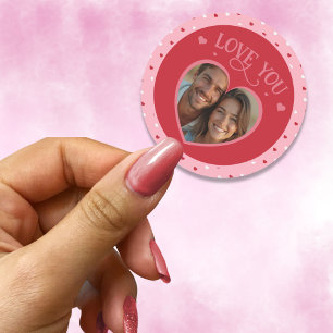 Personalised Valentine's Day LOVE YOU with photo Classic Round Sticker