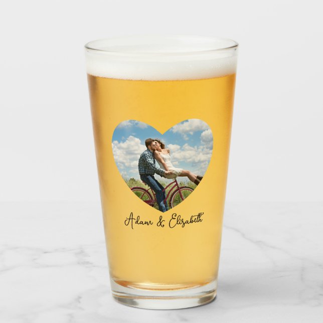 Personalised Valentines Day Photo Couple Gift Beer Glass (Front Filled)