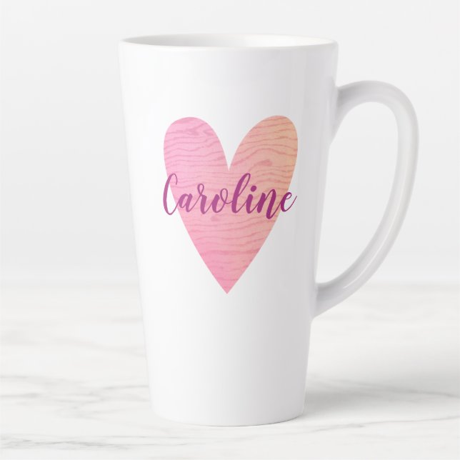Personalised Valentines Day Pink Heart Latte Mug (Right)