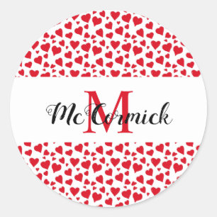 Personalised Valentines Day Red Heart Doodle Classic Round Sticker