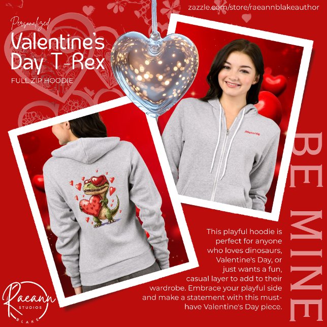 Personalised Valentine's Day T-Rex Full-Zip Hoodie (Creator Uploaded)