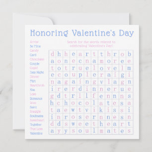 Personalised Valentine's Day Word Search Puzzle Holiday Card