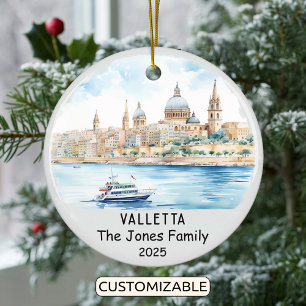 Personalised Valletta Ornament, Malta Ceramic Tree Decoration