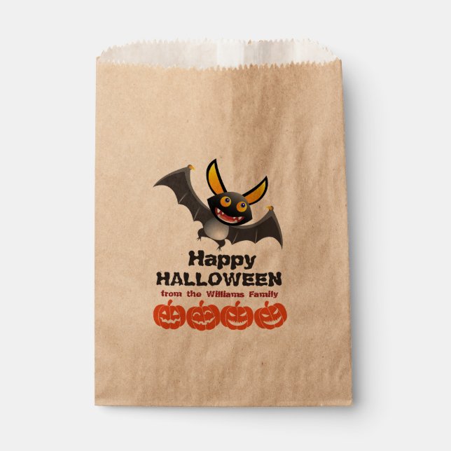 Personalised Vampire Bat & Pumpkins Halloween Favour Bags (Front)