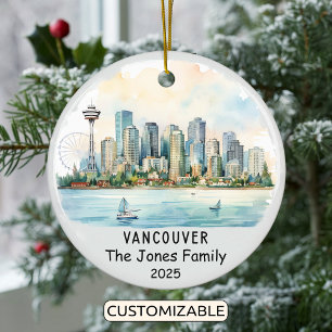 Personalised Vancouver Ornament, Canada Ceramic Tree Decoration