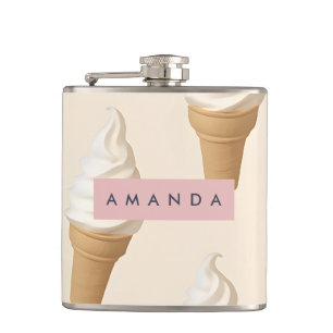 Personalised Vanilla Ice Cream Cone Pattern Hip Flask
