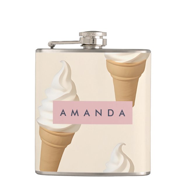 Personalised Vanilla Ice Cream Cone Pattern Hip Flask (Front)