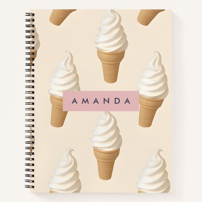 Personalised Vanilla Ice Cream Cone Pattern Notebook (Front)