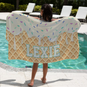 Personalised Vanilla Ice Cream Drip Beach Towel