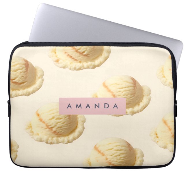 Personalised Vanilla Ice Cream Scoop Pattern Laptop Sleeve (Front)