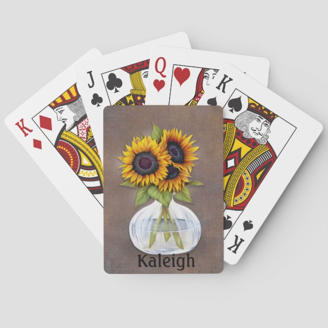 Personalised Vase of Orange Sunflowers on Brown Playing Cards (Back)