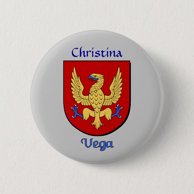 Personalised Vega Historical Shield 6 Cm Round Badge (Front)